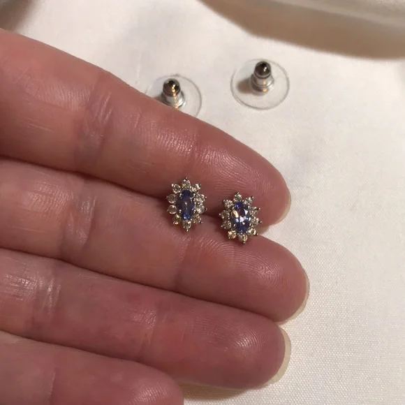 Genuine Tanzanite and Zircon Earrings - Picture 3 of 3